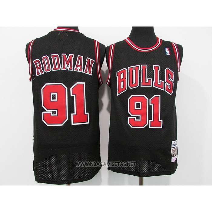 Camiseta Chicago Bulls Dennis Rodman NO 91 Mitchell & Ness 1997-98 Negro